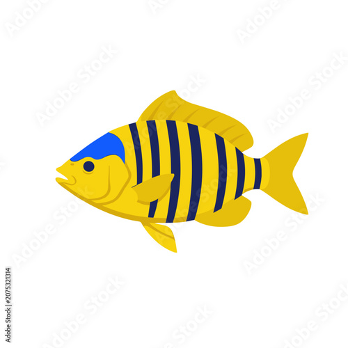 Yellow and Blue Striped Tropical Fish Vector Icon, Isolated Transparent Background for Web Design or App Interface
