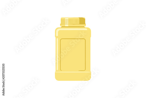 Yellow Plastic Container Bottle with Cap, Isolated Vector Icon for Food Seasoning or Cosmetic Product Packaging