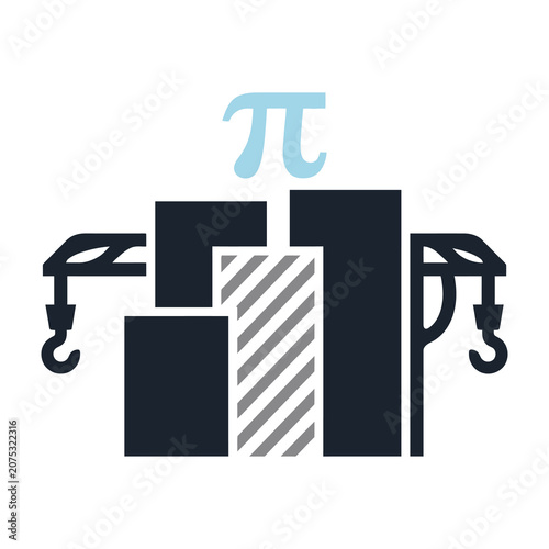 Pi symbol on industrial blocks with crane hooks
