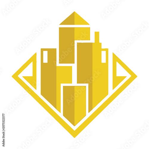 Golden cityscape logo with skyscrapers