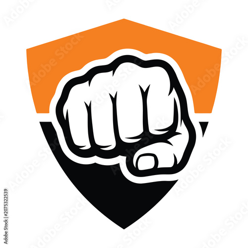 Fist in shield logo symbol strength power