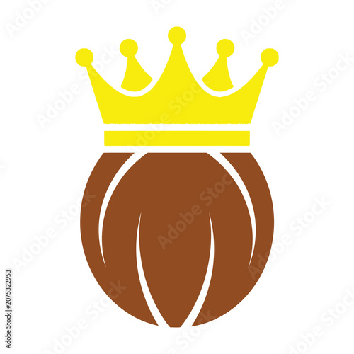 Brown coconut with yellow crown on top icon