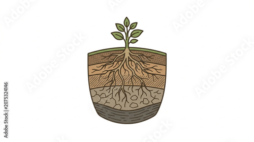 Obraz na plátně Cross section of soil showing plant roots and layers.