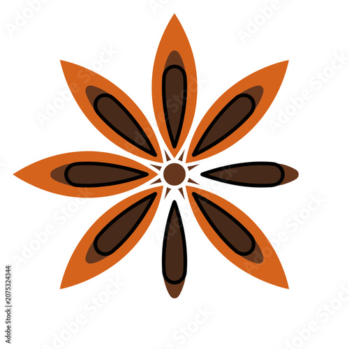 Star anise spice flat vector illustration