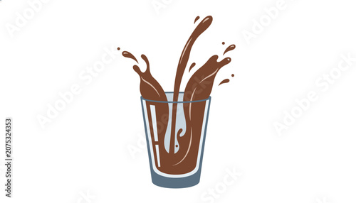 Refreshing chocolate drink splashing dynamically out of a clear glass cup isolated on a white background for food and beverage advertising.