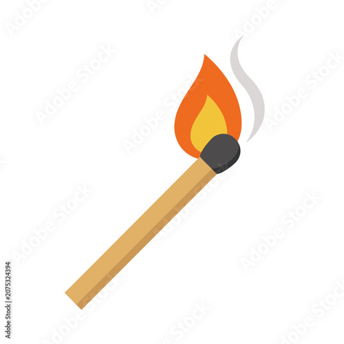 Burning matchstick with flame and smoke