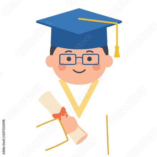 Cartoon graduate holding diploma in cap and gown