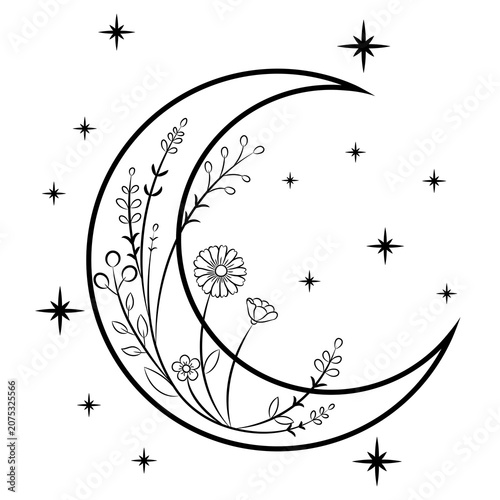 Black Crescent Moon Floral Icon