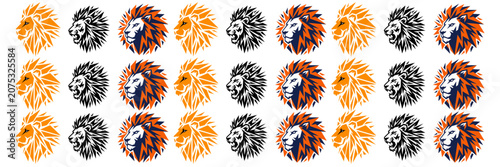 Sticker Profile view of stylized big cat mascots with sharp mane for sports identity