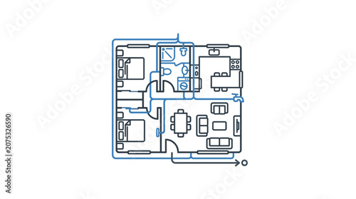 Blueprint of a modern apartment floor plan.