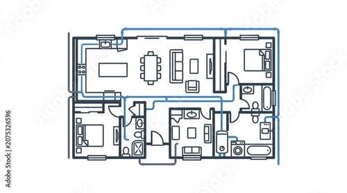 Architectural Floor Plan of a Modern Apartment Layout.