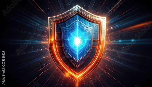 Futuristic Shield with Glowing Energy Protection Concept.