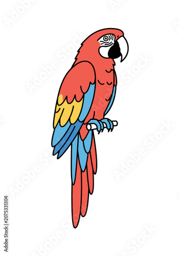 Red and blue macaw parrot perched on a branch