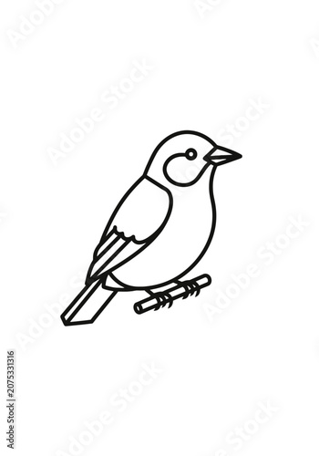 Simple line art sparrow perched on a branch