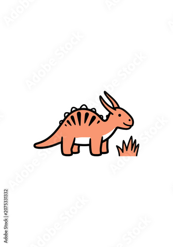 Cute cartoon dinosaur with orange and black stripes