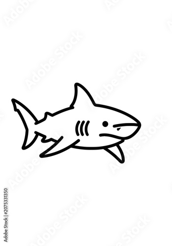Simple cartoon shark outline in black and white