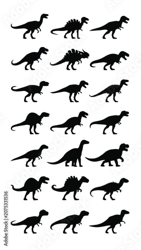 Collection of Dinosaur Silhouettes in Various Poses.