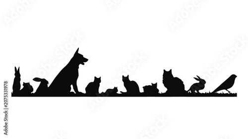 Silhouette of Various Cats in Different Poses on a White Background.