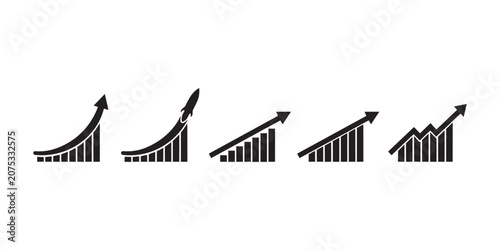 Collection of business growth bar chart icons with upward trending arrows business increase economic analysis trending statistic performance corporate investment financial progress