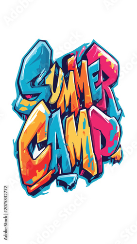 Vibrant Summer Camp Graffiti Style Logo Design.