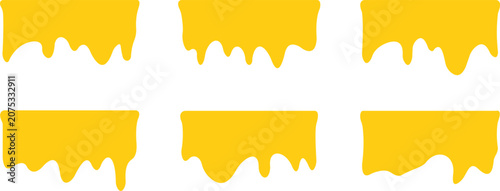 Tableau sur toile Set of yellow dripping liquid, honey or paint drips, vector illustration