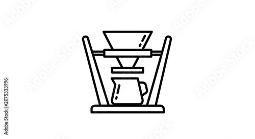 Outline Icon of Pour Over Coffee Maker with Carafe on Isolated White Background