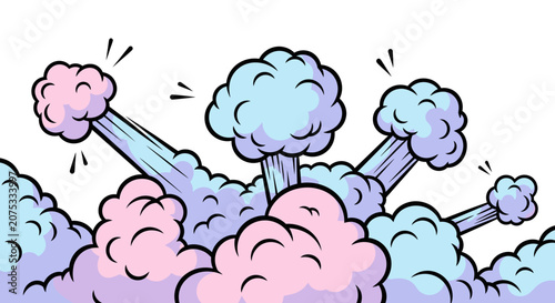 Colorful Cartoon Comic Style Explosion or Burst Smoke Cloud Effect in Bright Studio