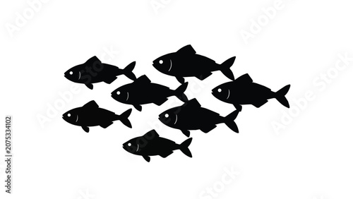 School of Fish Silhouettes in Water Illustration.