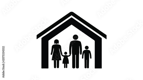 Family Silhouette Inside House Representation for Home Concept.