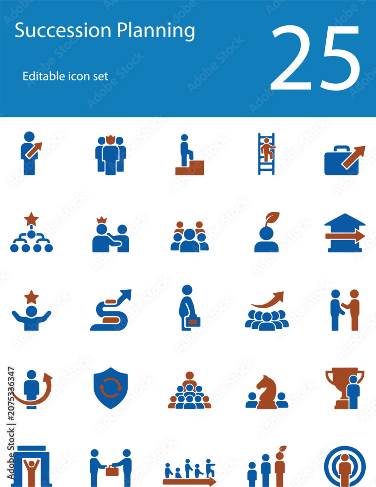 Fototapeta premium Succession Planning Flat Color Icon Set | Leadership, Talent Management, HR & Career Development Vector Icons