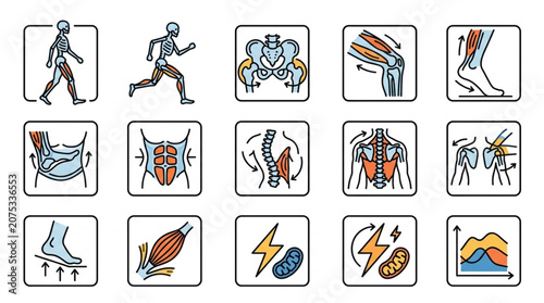 Human Anatomy and Physiology Icons Set for Health and Fitness.