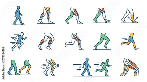 Human Anatomy Leg Muscles And Movement Illustrations.