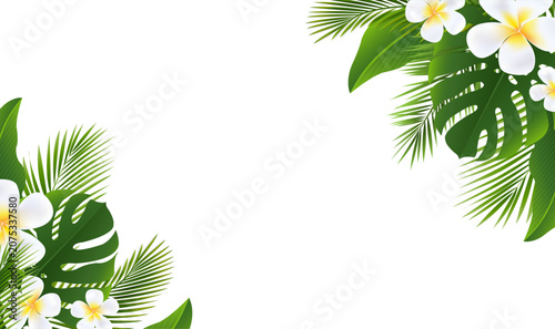 Canvastavla Frame Green Palm Tree Branch And Frangipani