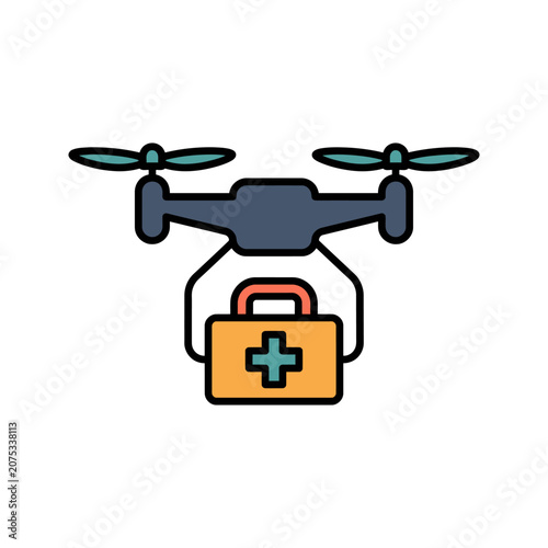 Medical Delivery Drone Supply Vehicle Icon for Remote Aid