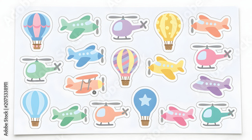 Cute Cartoon Aircraft and Balloons Sticker Sheet