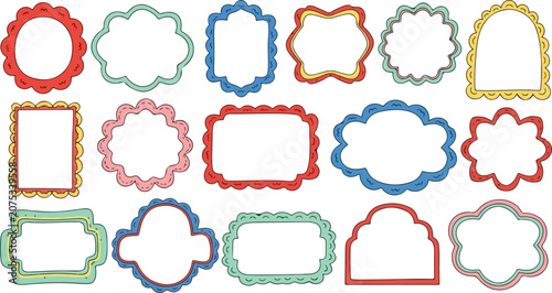 Colorful Kawaii Doodle Sticker Vector Set: Frames, Arrows, Hearts & Floral Elements