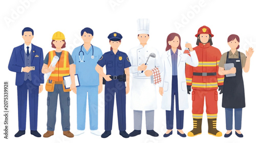 Various professionals in different attire standing together