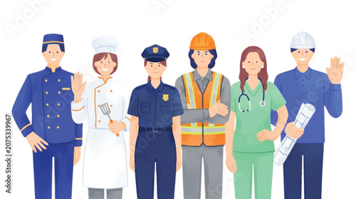 Diverse Group of Professionals Representing Various Occupations and Career Paths