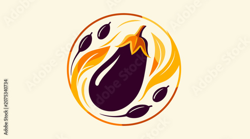Colorful Eggplant Illustration with Abstract Swirls.