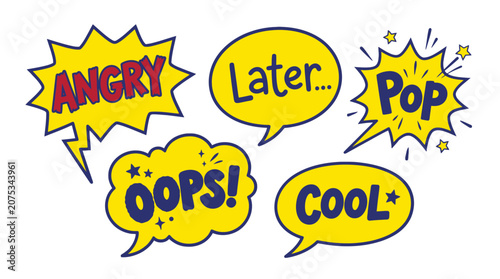 colorful comic speech bubbles with various expressions
