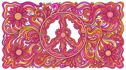Vibrant floral pattern, colorful ornate design, pink yellow swirling motifs, decorative border