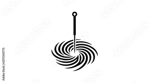 Acupuncture needle icon with energy swirl, holistic therapy symbol for traditional chinese medicine, zen wellness and healing vector graphic