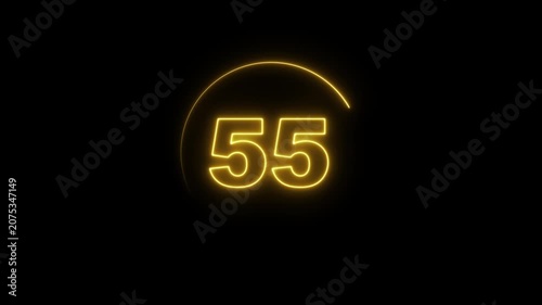 Countdown Timer Animation with Neon Numbers in Circular Frame during Darkness