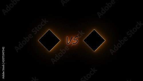 Fényképezés Two black diamonds with orange outline and glow, versus symbol on black