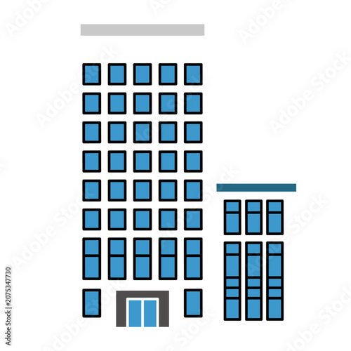 Isometric building facade with windows and door