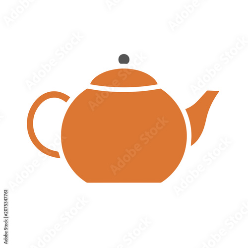 Orange flat teapot icon with handle and spout