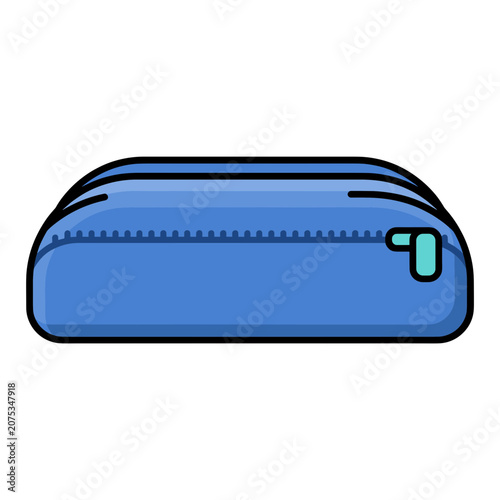 Blue pencil case with zipper, flat vector illustration