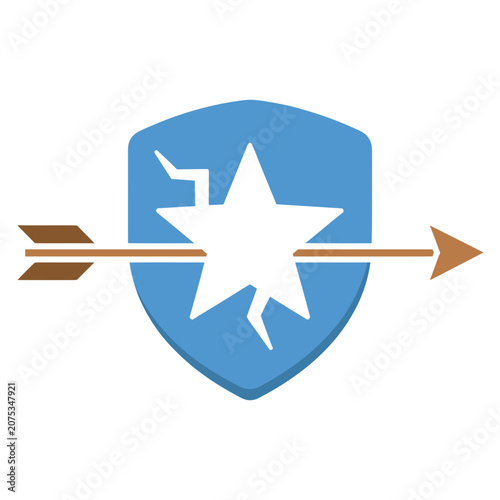 Blue Shield with Star and Arrow Icon