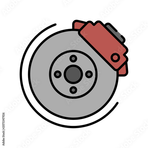 Car Brake Disc and Caliper Flat Vector Icon