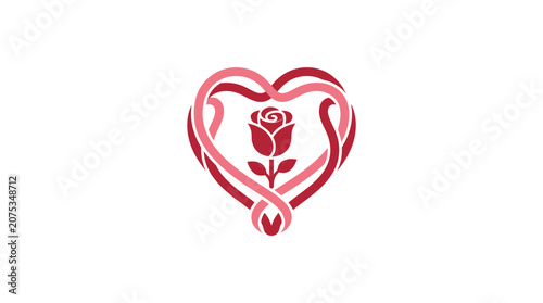 Minimalist Flat Design Valentine Day Romantic Intertwined Heart Shaped Ribbon Icon in White Space Perfect for Love Celebrations